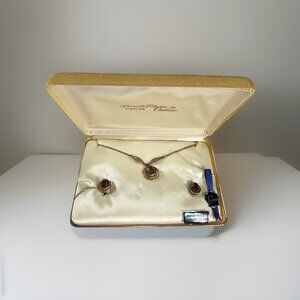 Vintage Sorrento Filigree Sterling Necklace Amber Stones 15” Italy Cameo